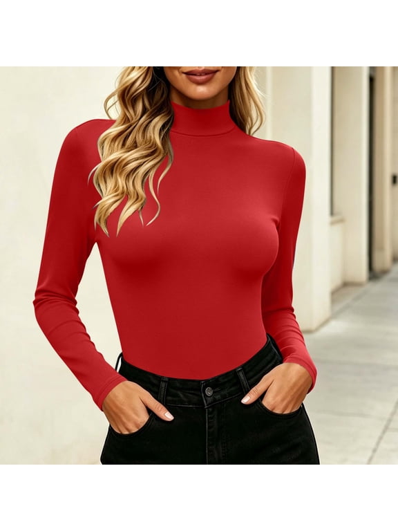 Women's High Neck Long Sleeve Blouse, Solid Color Casual Top, Loose Fit Shirt for Fall Winter Daily Wear