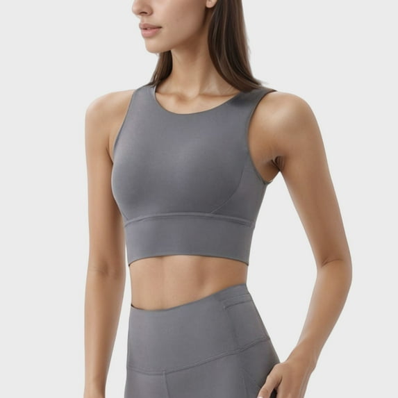 Women's High Neck Longline Sports Bra with Wide Straps and Keyhole Back for Stylish Medium Support - Medium, Gray