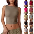 thumbnail image 1 of Women's High Neck Sleeveless Tank Tops with Backless Cropped Cut and Fitted Silhouette Featuring Solid Color Basic Style Beige L, 1 of 6