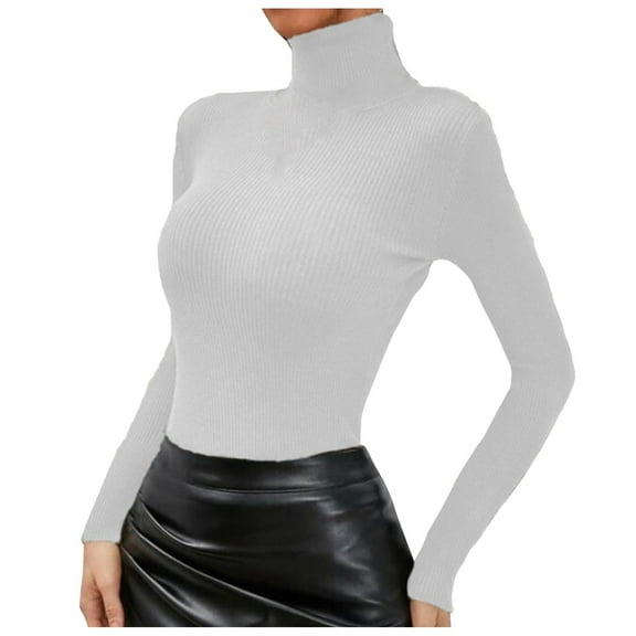 Women's High Neck Solid Color Knitted Sweater - Long Sleeve Turtleneck Top - Casual Fashion for Spring/Autumn/Winter