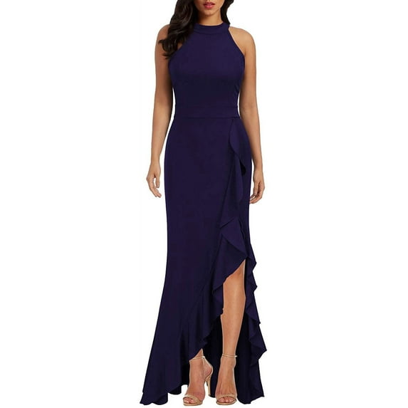 Women's High Neck Split Bodycon Mermaid Evening Cocktail Long Dress