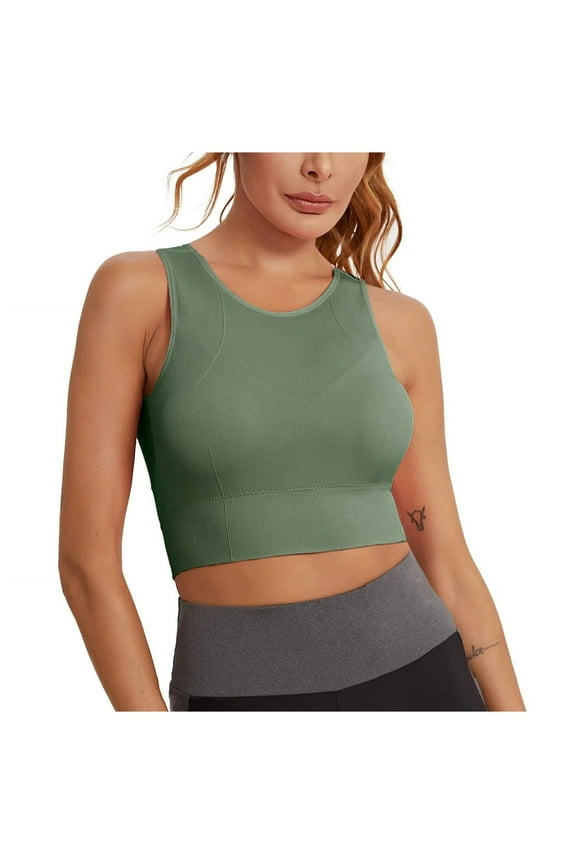 Women's High Neck Sports Bra Medium Impact Workout Top for Yoga & Running, Plus Size Full Coverage Wirefree Padded Longline Bra Green XXL