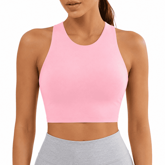 UVEASISHA Women's Racerback Sports Bra High Neck Wireless Crop Top Soft Comfortable Workout Bra for Gym Yoga Daily Wear Pink M