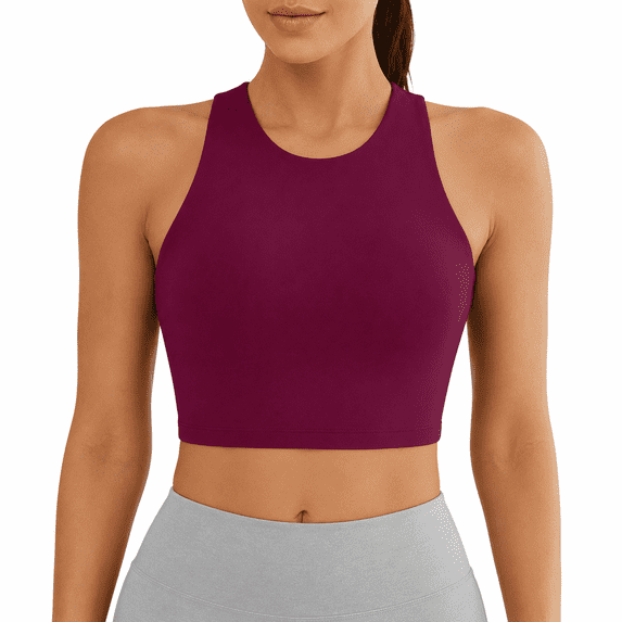UVEASISHA Women's High Neck Sports Bras High Support Bounce Control Bras Seamless Racerback wireless Bra Soft Comfortable Everyday Bra Red M