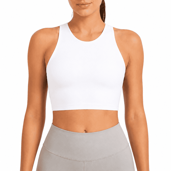 UVEASISHA Women's High Neck Sports Bras High Support Bounce Control Bras Seamless Racerback wireless Bra Soft Comfortable Everyday Bra White M
