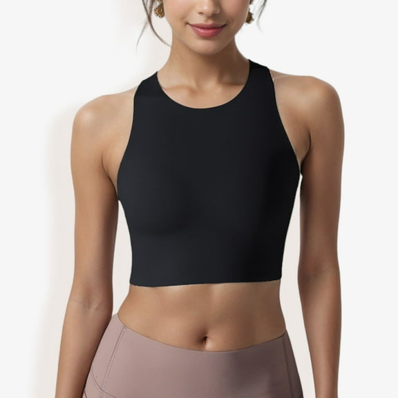 Women's High Neck Sports Brawith Racerback Design and Seamless Fit- Large, Black