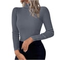thumbnail image 1 of Women's High Neck Sweater Knitted Stretchy Slim Fit Lightweight Pullover Turtleneck Tops Solid Fashion Fall Clothes (XL, Gray), 1 of 8