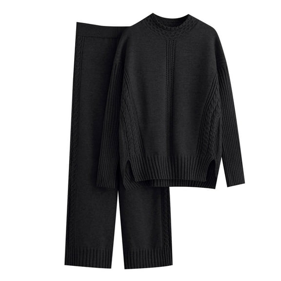 Women's High Neck Sweater & Wide Leg Pants Set - Knitted Two Piece - Autumn/Winter - One Size