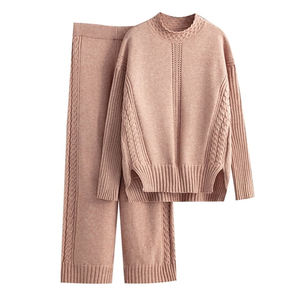 Women's High Neck Sweater & Wide Leg Pants Set - Knitted Two Piece - Autumn/Winter - One Size