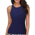 thumbnail image 1 of Women's High Neck Tankini Top - Padded Push Up, Deep Open Back, Elastic Tummy Control Fabric, 1 of 5