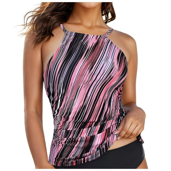 Women's High Neck Tummy Control Tankini Top - Ruched Swim Top