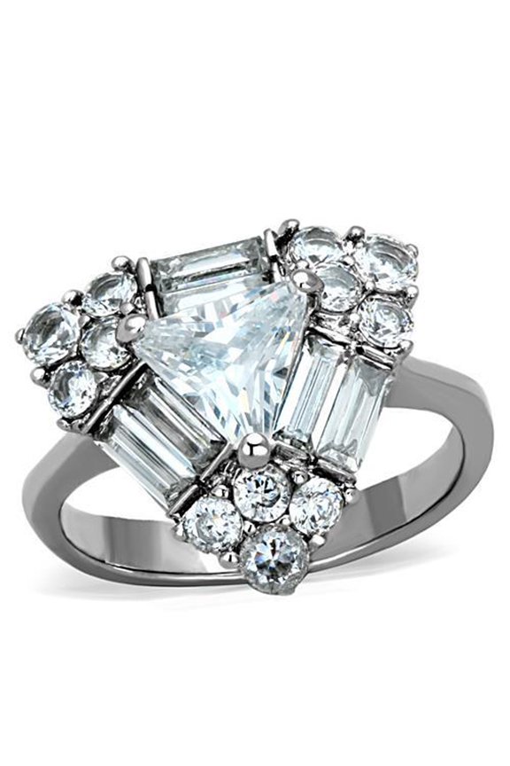 Women's High Polished Stainless Steel Engagement Ring with 7.7 mm AAA Cubic Zirconia - Size 7