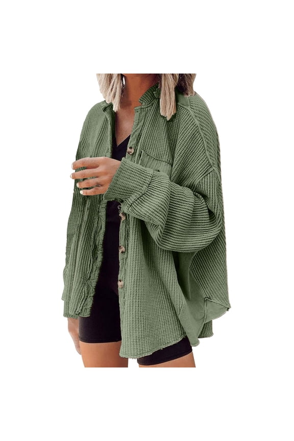 Women's High-Quality Oversized Knit Shacket Jacket with Button Down Front, Long Sleeve Design for Fall and Winter, Ideal for Casual Work Wear, Daily Use, Trendy Fashion Outfits Light Green L