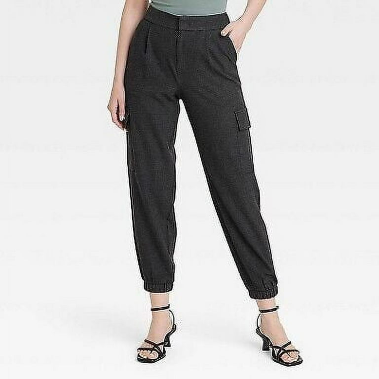 Women's High-Rise Ankle Jogger Pants - A New Day Gray Plaid 8