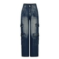 thumbnail image 1 of Women's High Rise Bootcut Jeans Flared Wide Leg Denim Pants High Waist with Pockets and Button Closure, 1 of 3