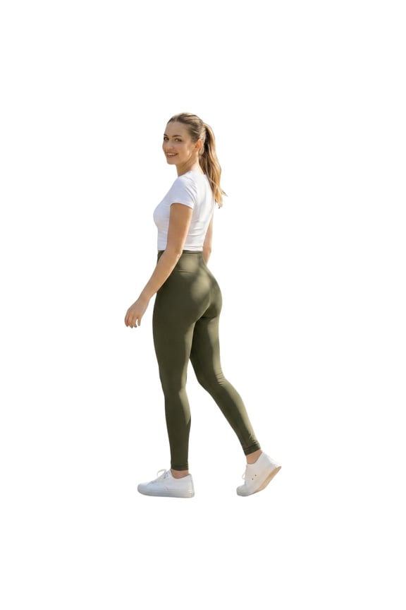 Couver Women's High Rise Casual Leggings, Dark Olive, M/L