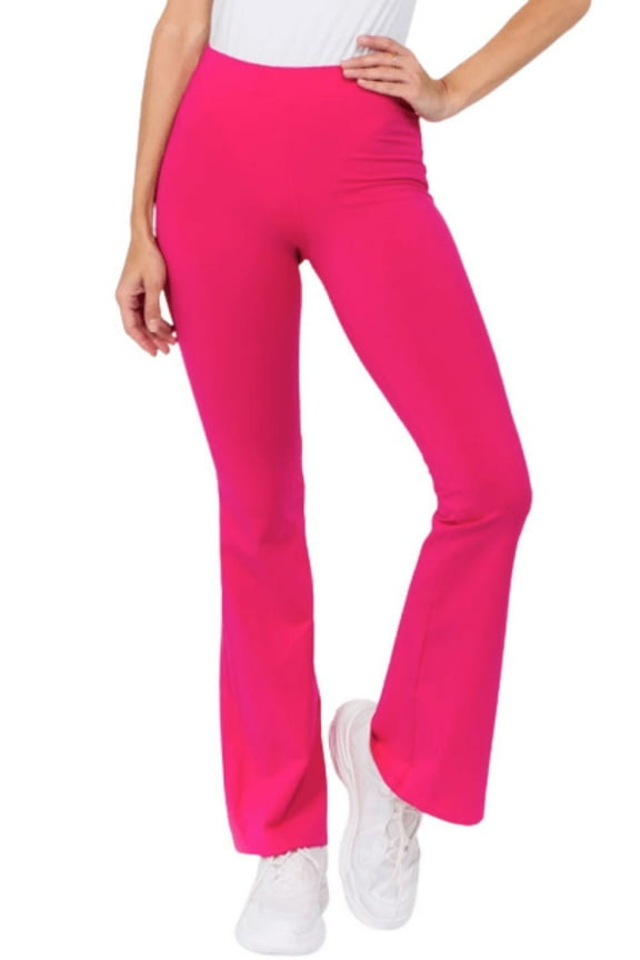 Women's High Rise Cotton Flare Leggings, FUCHSIA, M
