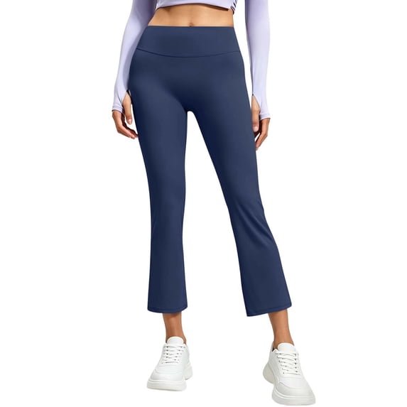 Women's High Rise Cropped Flare Yoga Pants, Buttery-Soft Stretch Yoga Capri Flare Leggings, Supportive Waistband, Travel, Lounge, Casual