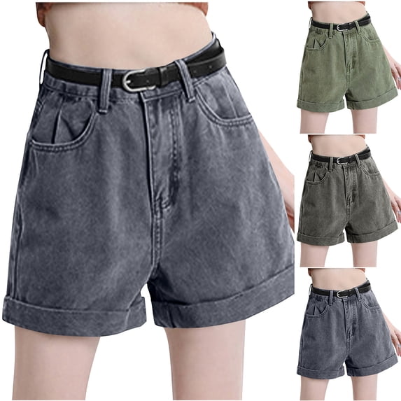 Women's High Rise Denim Shorts with Functional Side Pockets, Casual Relaxed Fit for Summer Outings, Beach Days, or Daily Errands, Versatile Jean | CSEONE,Gray XL