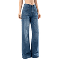thumbnail image 1 of Women's High Rise Flare Jeans Dark Blue Washed Denim Pants with Front Pockets, 1 of 7