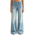 thumbnail image 1 of Women's High Rise Flare Jeans Light Blue Washed Denim Pants with Front Pockets, 1 of 7