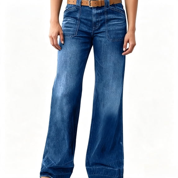 Women's High‑Rise Flare Leg Jeans Pants, Dark Wash Long Denim Jeans for Women, Fall Clothes for Women, Sizes 6‑20