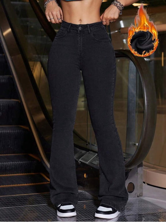 Women's High‑Rise Flared Denim Jeans with Pockets