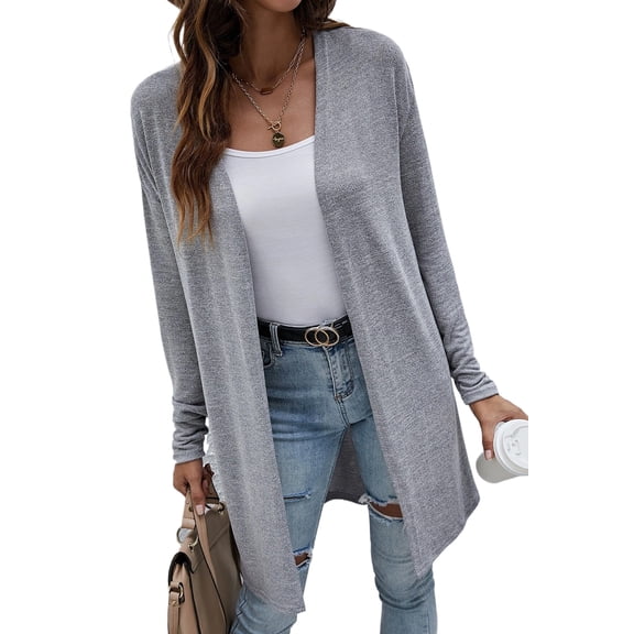 Women's High Rise Gray Open Front Lightweight Cardigan | [ZhiHiMeRi] | (US 16-18)XL