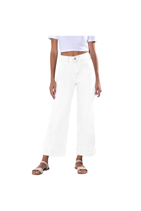 Women's High Rise Jeans Wide Leg Cropped Tapered Stretchy Denim Ankle Pants Boyfriends