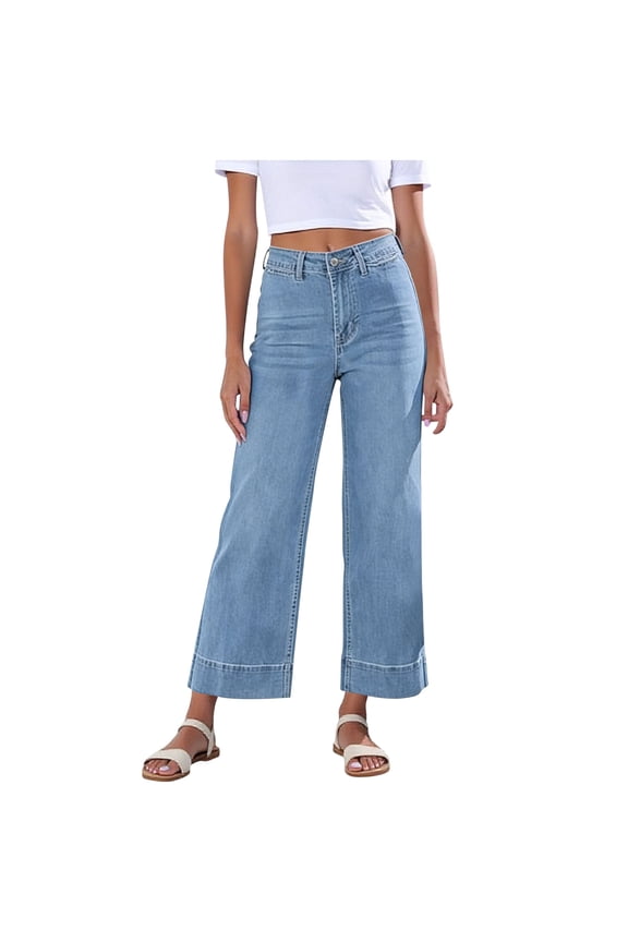Women's High Rise Jeans Wide Leg Cropped Tapered Stretchy Denim Ankle Pants Boyfriends