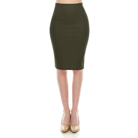Women's High Rise Knee-Length Pencil Skirt with Slit