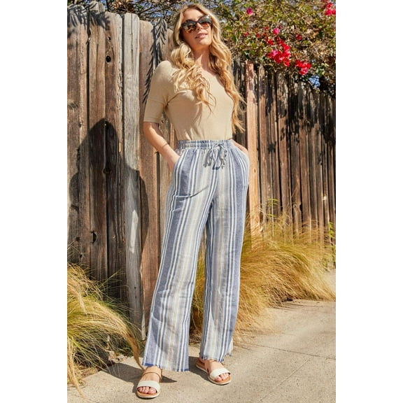 Women's High Rise Linen Blend Wide Leg Pant