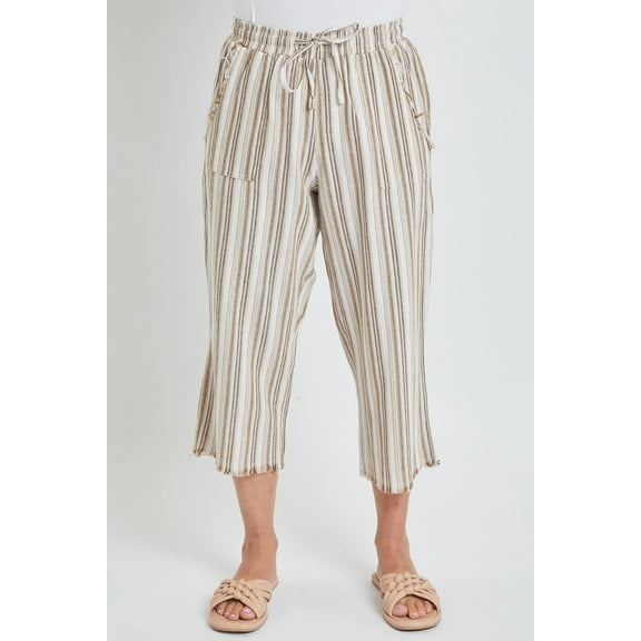 Women's High Rise Linen Capri Pant With Fray Detail