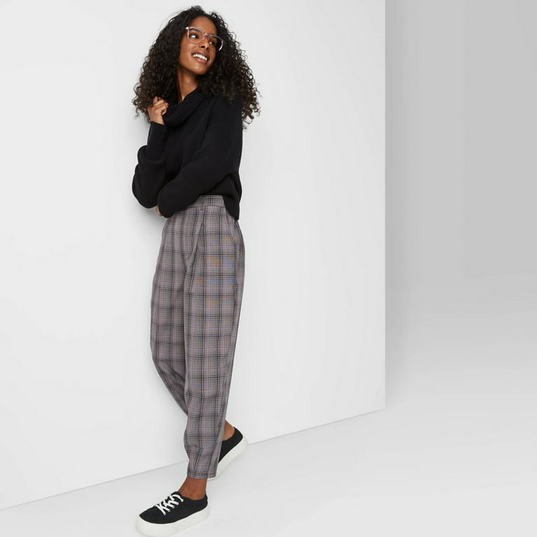 Women's High-Rise Plaid Pleated Tapered Pants - Wild Fable - Size