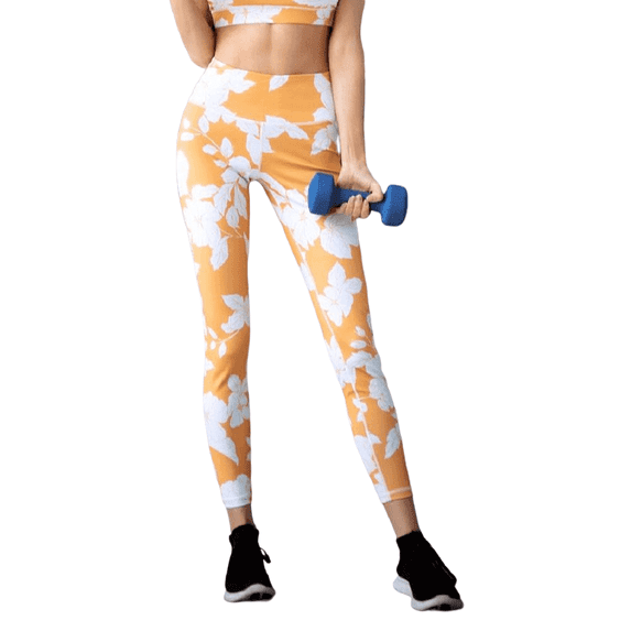 Women's High Rise Plant/Flower Printed Activewear Leggings - Floral Blooms, L