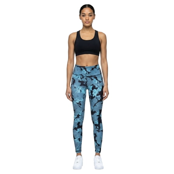 COUVER Women's High Rise Printed Workout Activewear Leggings Floral Leaf Print Medium