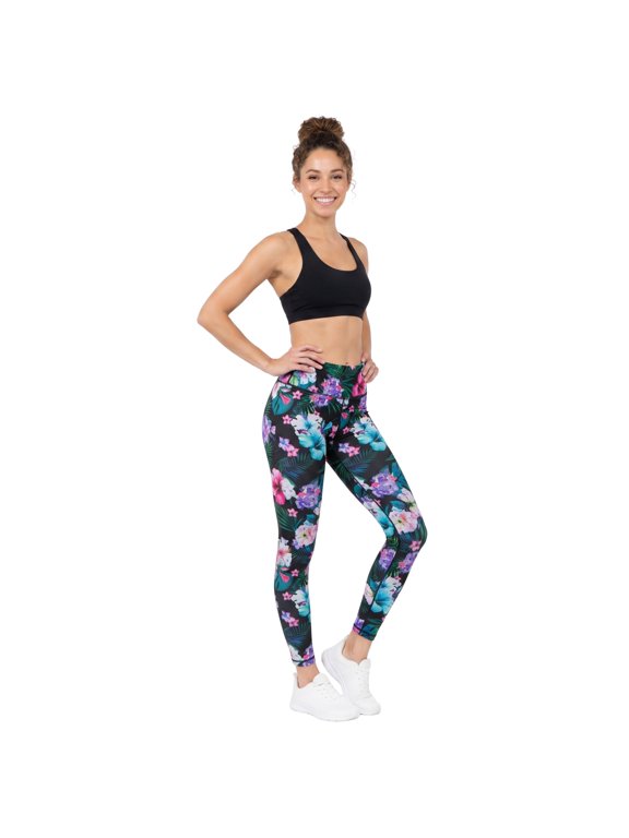 Women's High Rise Printed Workout Activewear Leggings Tropical Floral Printed Small