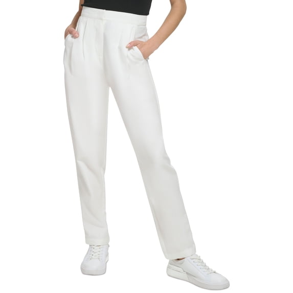 Women's High-Rise Pleated-Front Pants Soft White 12