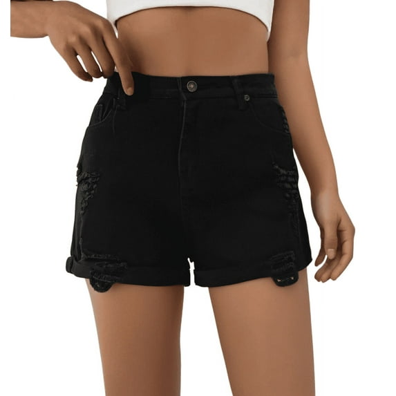Women's High Rise Ripped Denim Shorts Stretchy Frayed Hem High Waist Jean with Pockets Y2K Trendy Girl Shorts Summer Casual Beach Vacation Outfits