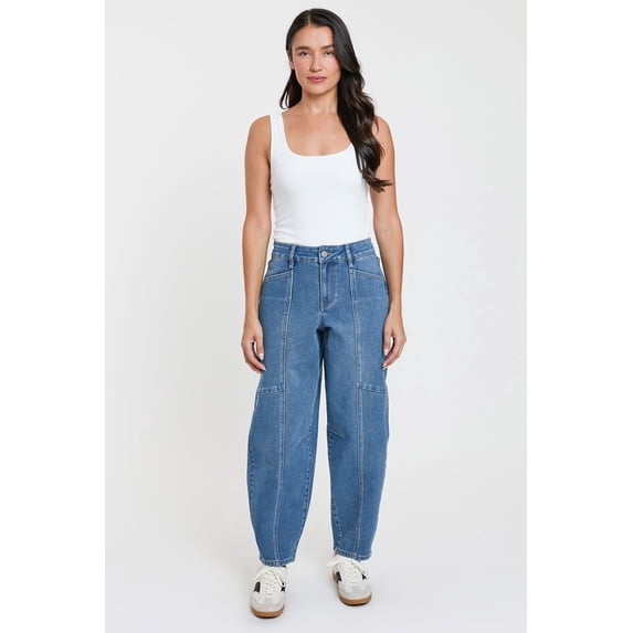 Royalty For Me Women's High Rise Seamed Barrel Jeans
