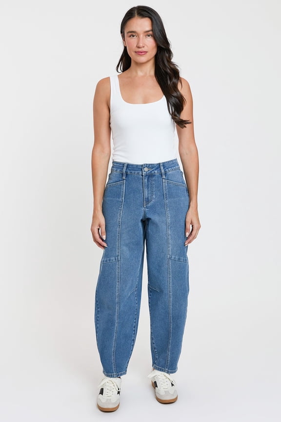 For Me Women's High Rise Seamed Barrel Jeans