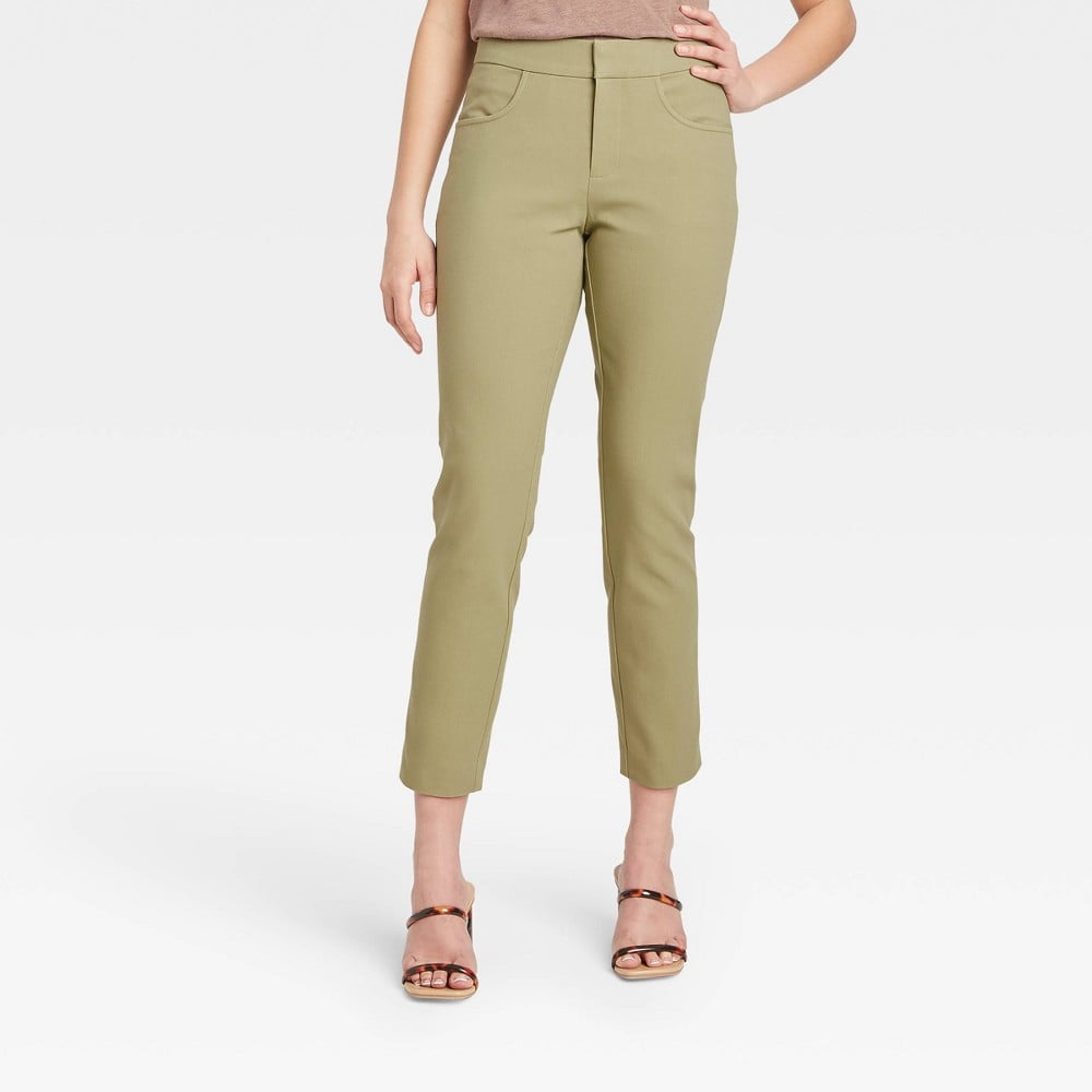 Women's High-Rise Skinny Ankle Pants - A New Day Olive Green 10 