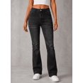 thumbnail image 1 of Women's High Rise Straight Leg Jeans Distressed Ripped Frayed Cuffed Roll Up Hem Stretch Denim for Casual Black, 1 of 8