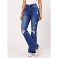 thumbnail image 1 of Women's High Rise Straight Leg Jeans Distressed Ripped Frayed Cuffed Roll Up Hem Stretch Denim for Casual Dark Blue, 1 of 6