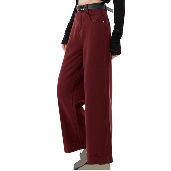 Women's High Rise Straight Leg Jeans Fashion Pockets Zipper Button Wide Legs Long Denim Trousers