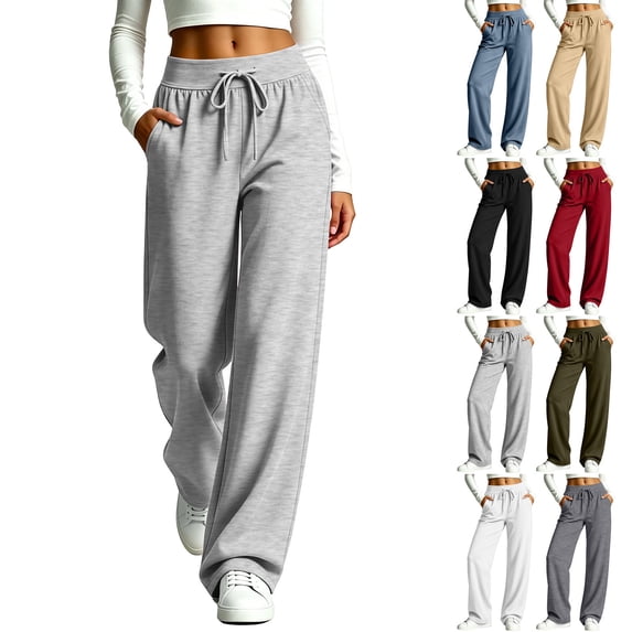 Women's High Rise Straight Leg Sweatpants, Loose Fit with Elastic Waist Drawstring Side Pockets, Travel & Lounge Wear | VerBelle,Army Green L