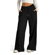 Ugoldhm Sweatpants for Women - High Waist Straight Leg Pants Casual Joggers Pants Black Pants Size L