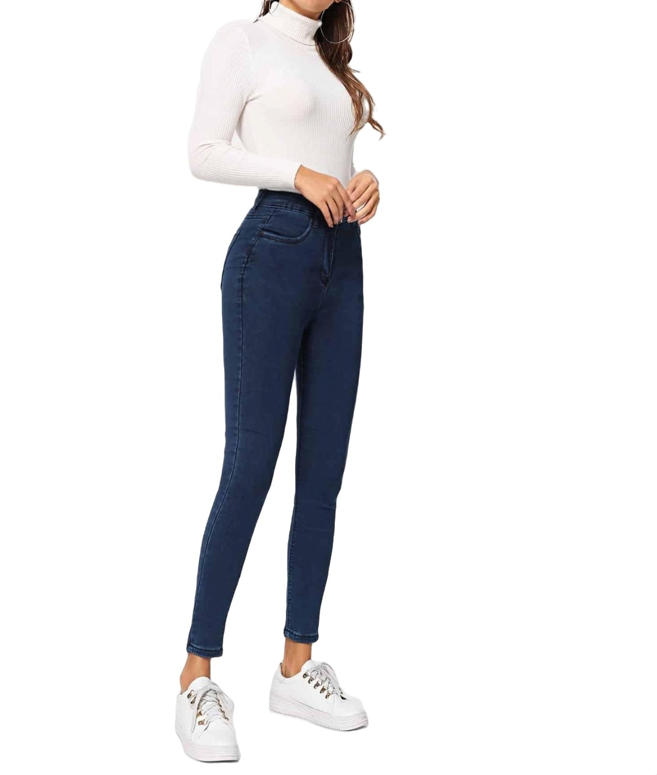 Women's Jeans Solid Skinny Jeans Jeans for Women (Color : Navy Blue, Size :  W30 L32) at Amazon Women's Jeans store