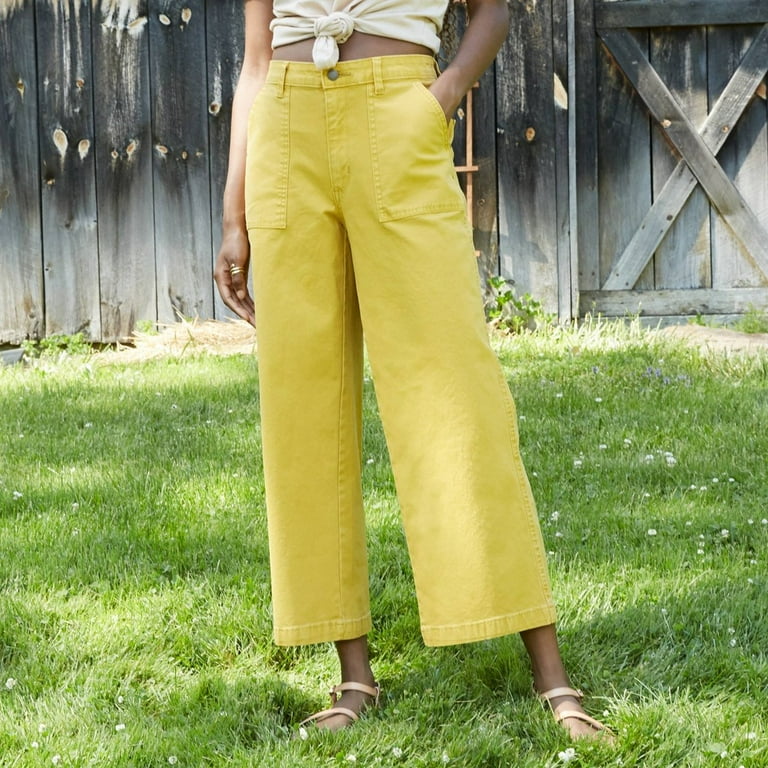 Yellow cropped jeans sales