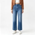 thumbnail image 1 of Women's High‑Rise Wide‑Leg Denim Jeans, Medium Wash Jeans with Square Patch Front Pockets & Wide Cuff Hem, Sizes 4‑18, 1 of 7